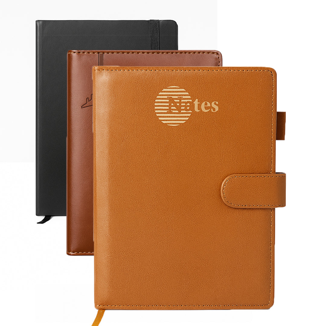 Premium Office Diary Combo – 3-in-1 Corporate Gift Set | Elegant Leather Notebooks with Button Lock, Pen Holder & Year Print