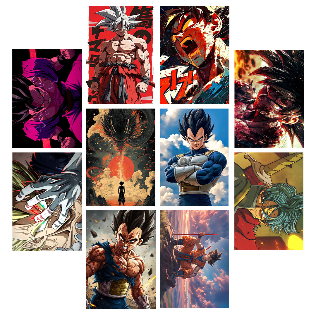 Dragon Ball, Set of 10 Mix Anime posters for wall, A4 Size | Gaming room posters | Goku, Vegeta etc